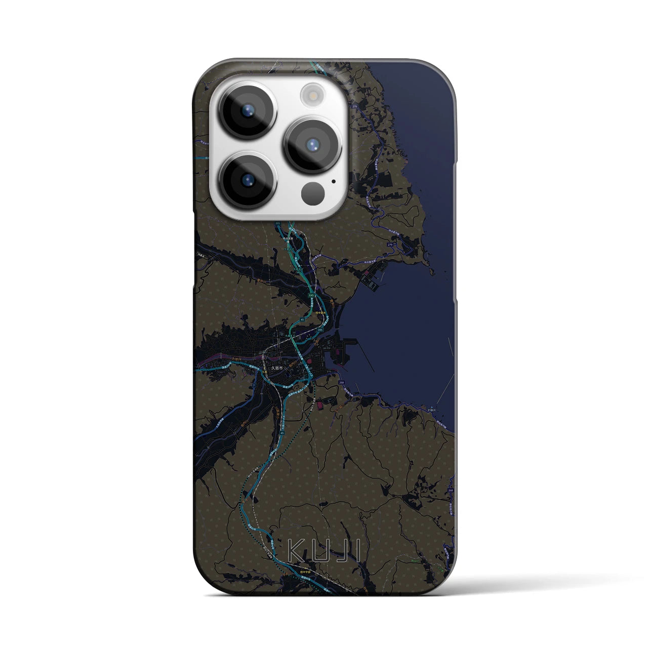 【久慈】地図柄iPhoneケース（バックカバータイプ・ブラック）iPhone 14 Pro 用