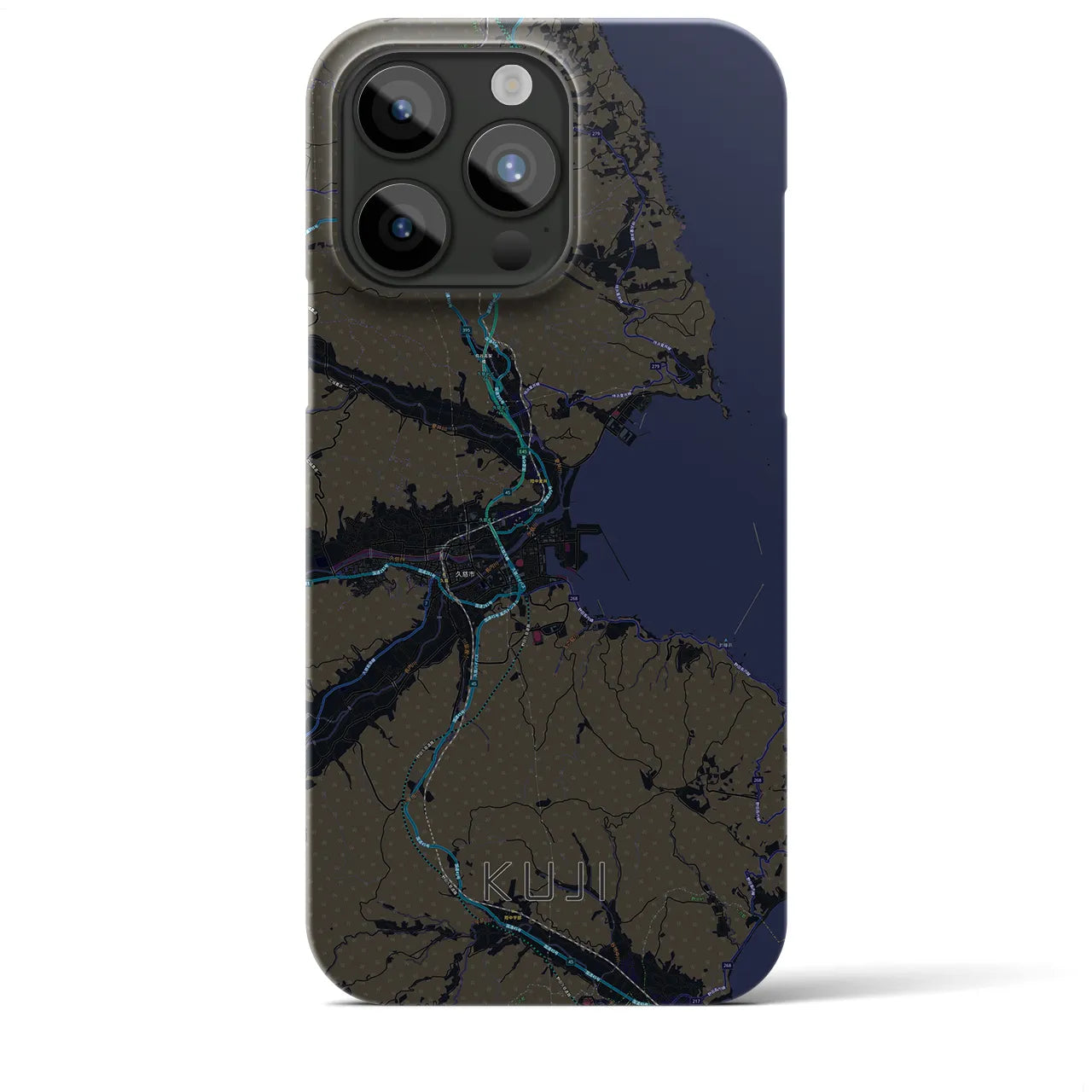 【久慈】地図柄iPhoneケース（バックカバータイプ・ブラック）iPhone 15 Pro Max 用