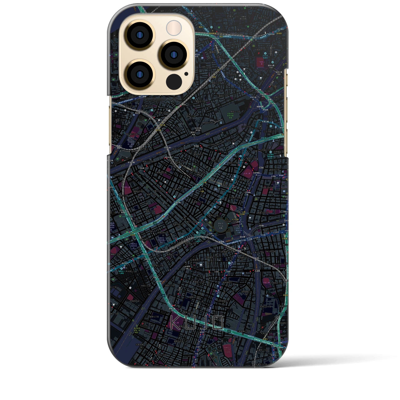 【九条（大阪府）】地図柄iPhoneケース（バックカバータイプ・ブラック）iPhone 12 Pro Max 用