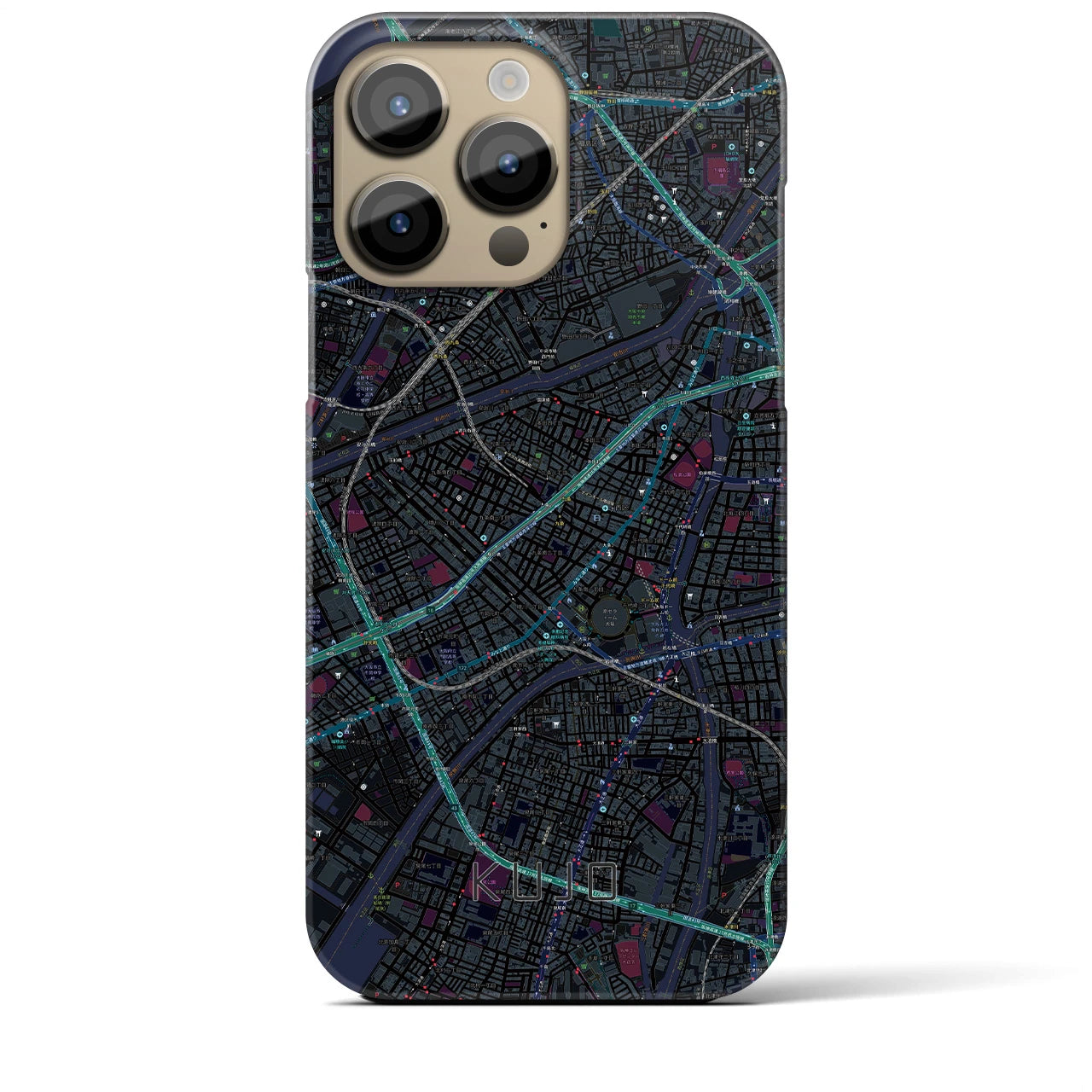 【九条（大阪府）】地図柄iPhoneケース（バックカバータイプ・ブラック）iPhone 14 Pro Max 用