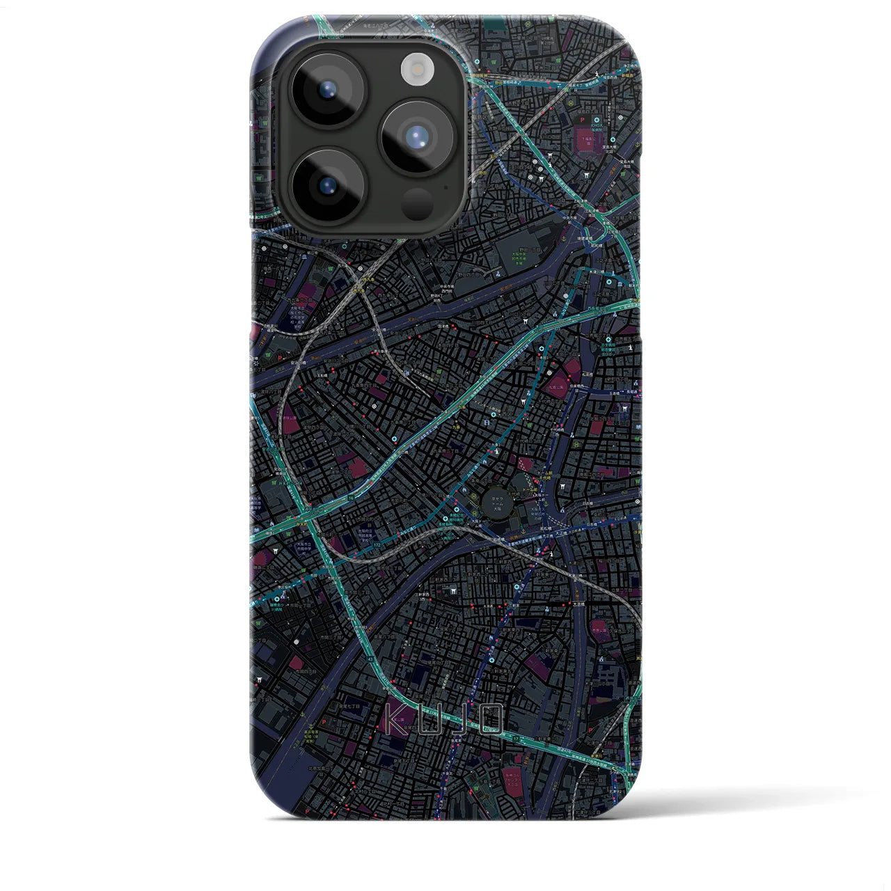 【九条（大阪府）】地図柄iPhoneケース（バックカバータイプ・ブラック）iPhone 15 Pro Max 用