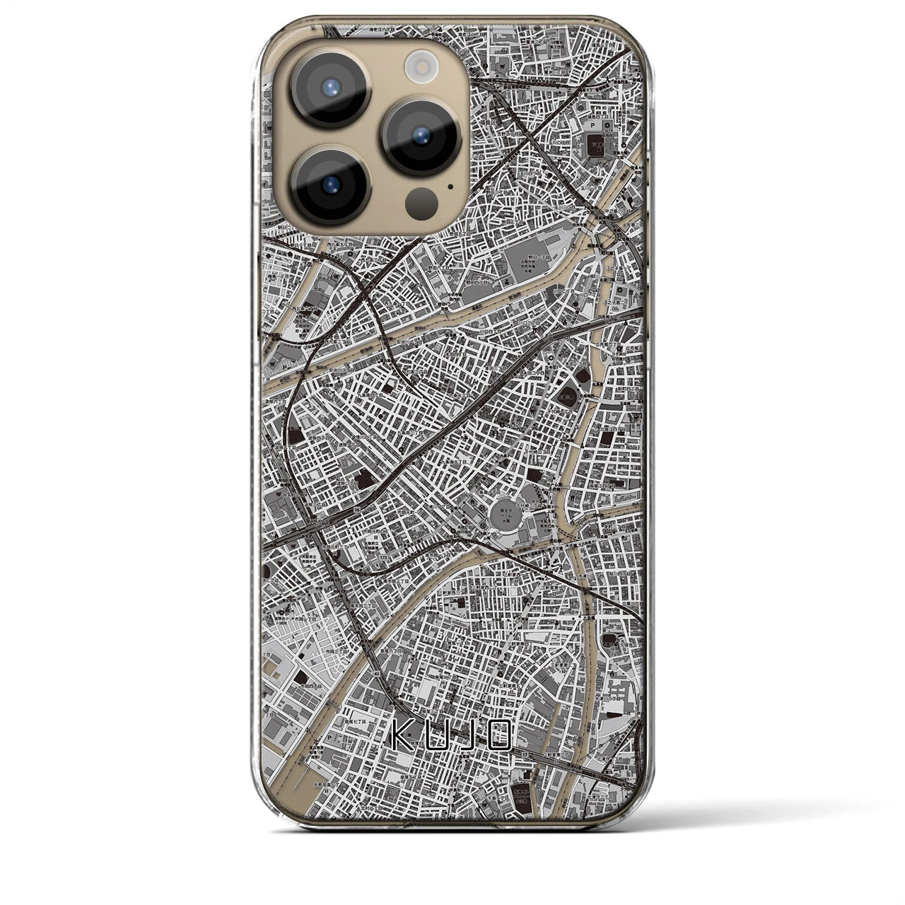 【九条（大阪府）】地図柄iPhoneケース（クリアタイプ・モノトーン）iPhone 14 Pro Max 用