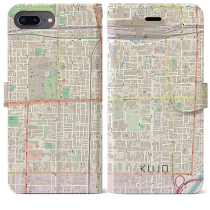 【九条（京都府）】地図柄iPhoneケース（手帳タイプ）ナチュラル・iPhone 8Plus /7Plus / 6sPlus / 6Plus 用