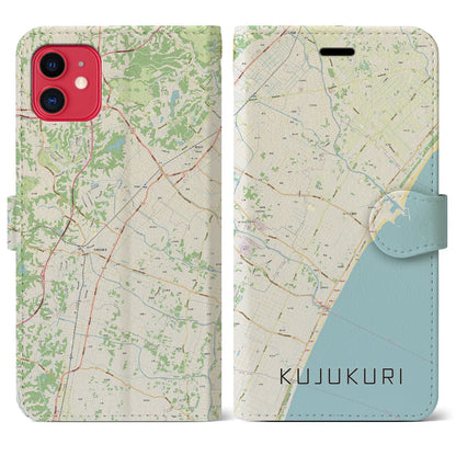 【九十九里（千葉県）】地図柄iPhoneケース（手帳タイプ）ナチュラル・iPhone 11 用