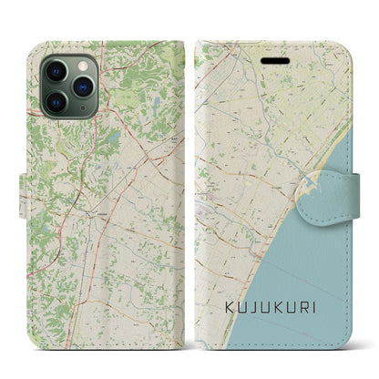 【九十九里（千葉県）】地図柄iPhoneケース（手帳タイプ）ナチュラル・iPhone 11 Pro 用