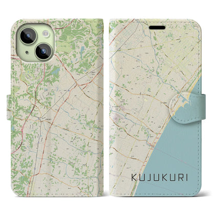 【九十九里（千葉県）】地図柄iPhoneケース（手帳タイプ）ナチュラル・iPhone 15 用