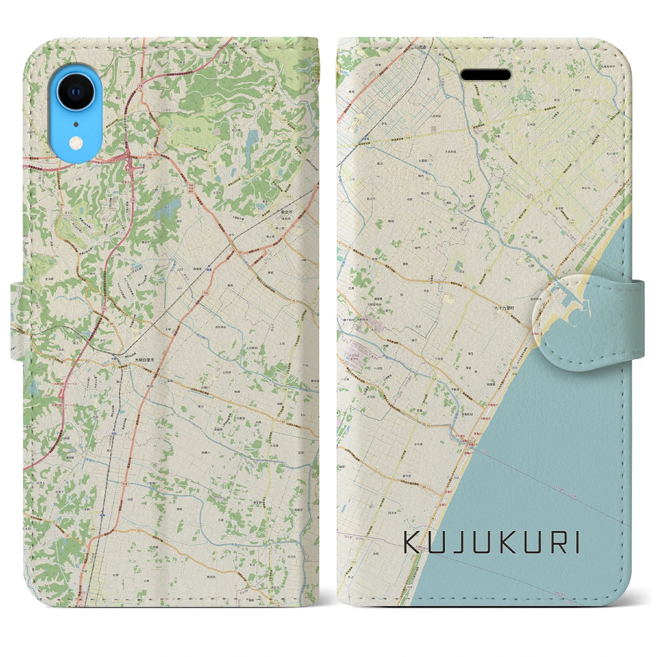 【九十九里】地図柄iPhoneケース（手帳両面タイプ・ナチュラル）iPhone XR 用