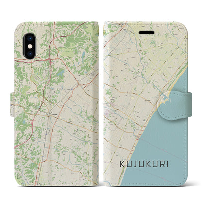 【九十九里（千葉県）】地図柄iPhoneケース（手帳タイプ）ナチュラル・iPhone XS / X 用