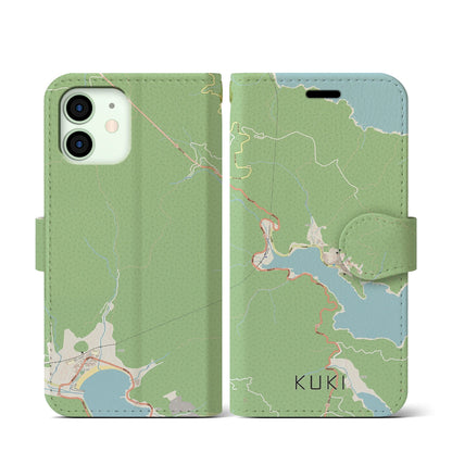 【九鬼（三重県）】地図柄iPhoneケース（手帳タイプ）ナチュラル・iPhone 12 mini 用