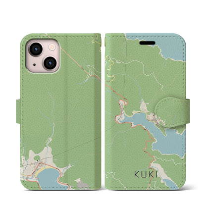 【九鬼（三重県）】地図柄iPhoneケース（手帳タイプ）ナチュラル・iPhone 13 mini 用