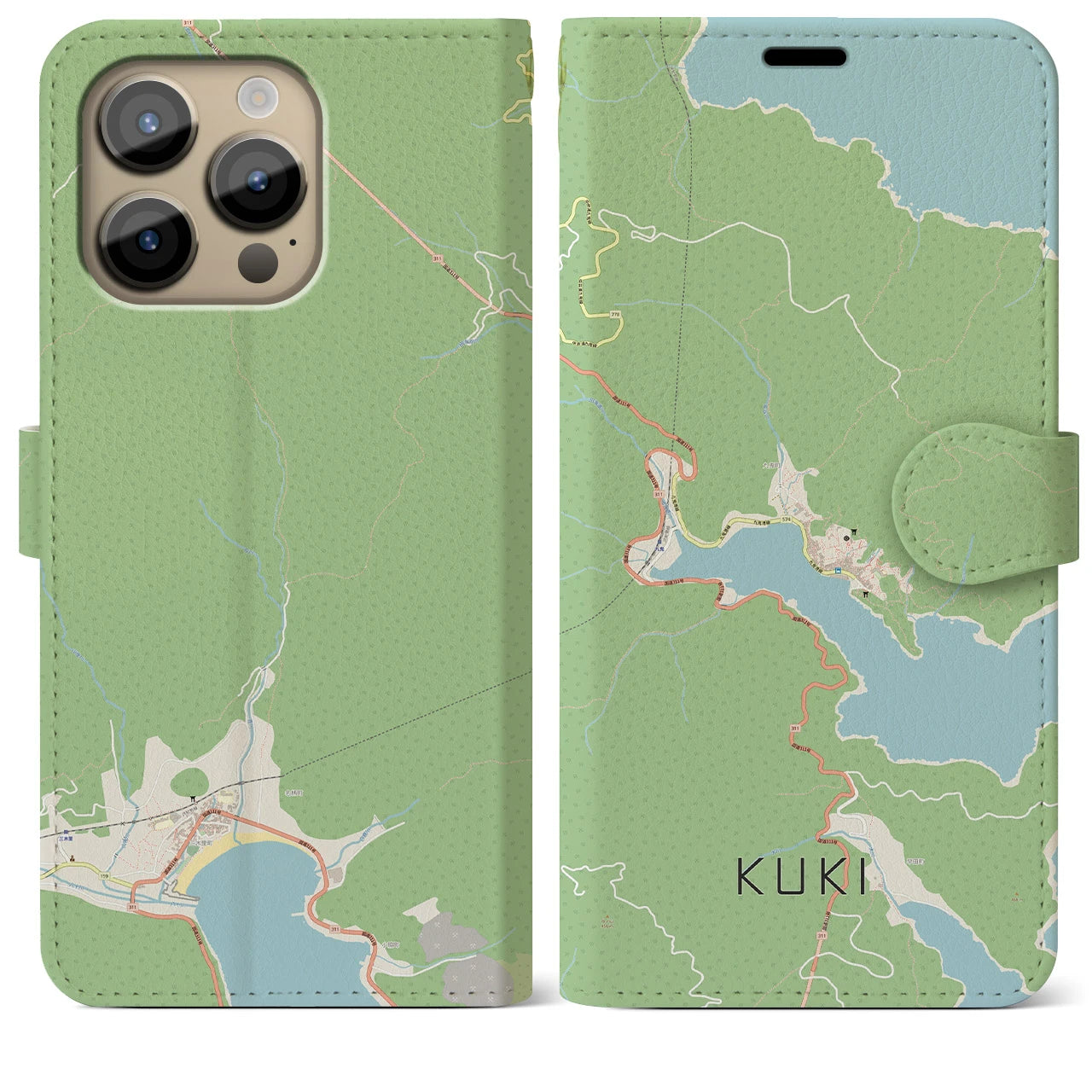 【九鬼】地図柄iPhoneケース（手帳両面タイプ・ナチュラル）iPhone 14 Pro Max 用