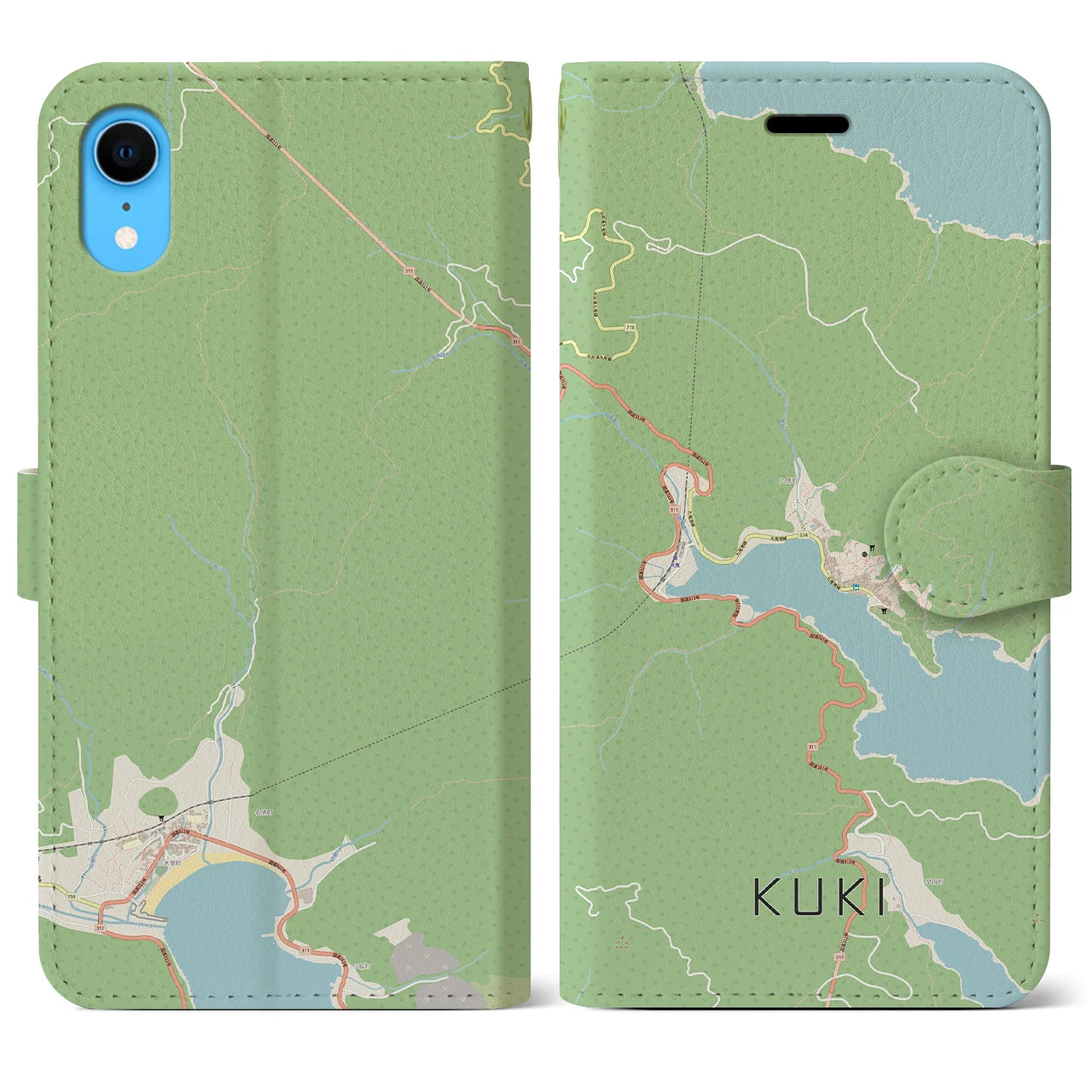 【九鬼】地図柄iPhoneケース（手帳両面タイプ・ナチュラル）iPhone XR 用