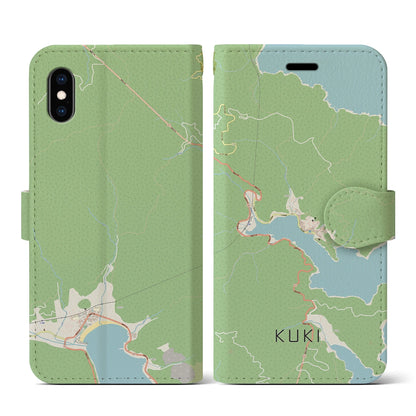 【九鬼（三重県）】地図柄iPhoneケース（手帳タイプ）ナチュラル・iPhone XS / X 用