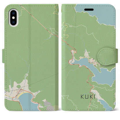 【九鬼（三重県）】地図柄iPhoneケース（手帳タイプ）ナチュラル・iPhone XS Max 用