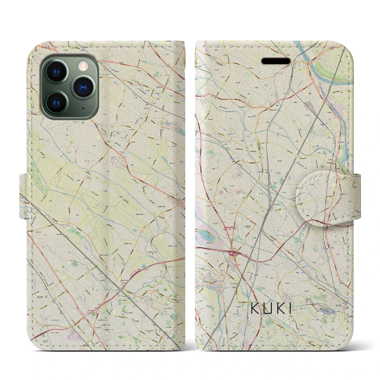 【久喜】地図柄iPhoneケース（手帳両面タイプ・ナチュラル）iPhone 11 Pro 用