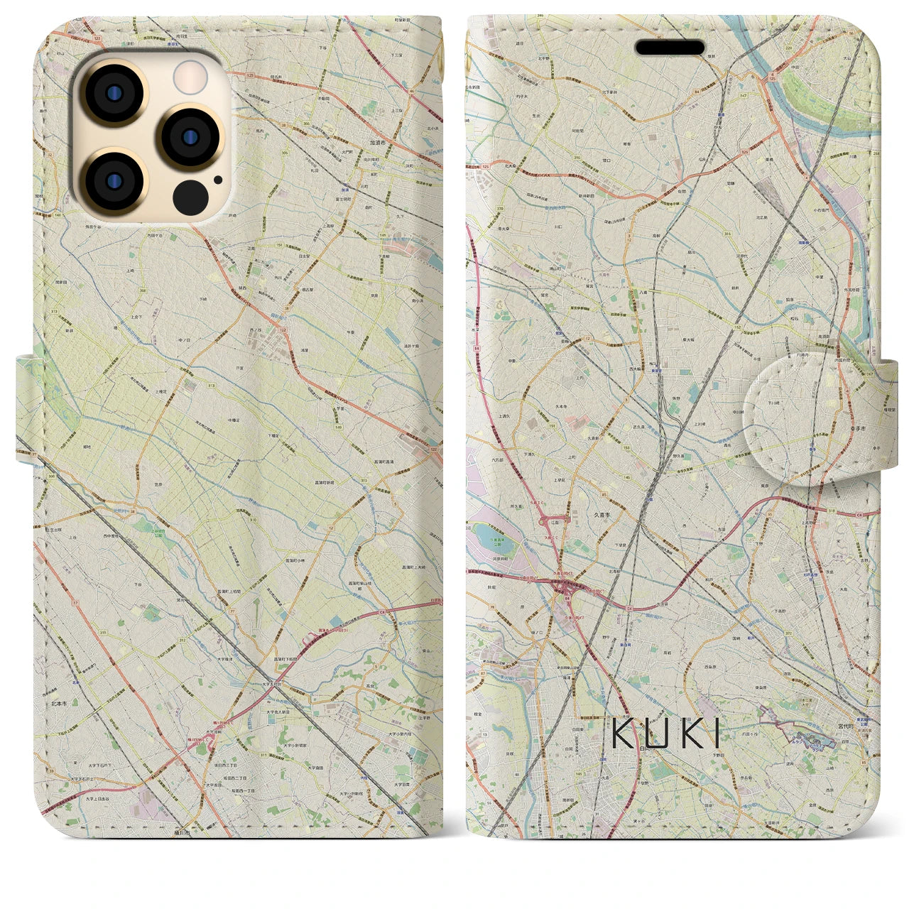 【久喜】地図柄iPhoneケース（手帳両面タイプ・ナチュラル）iPhone 12 Pro Max 用