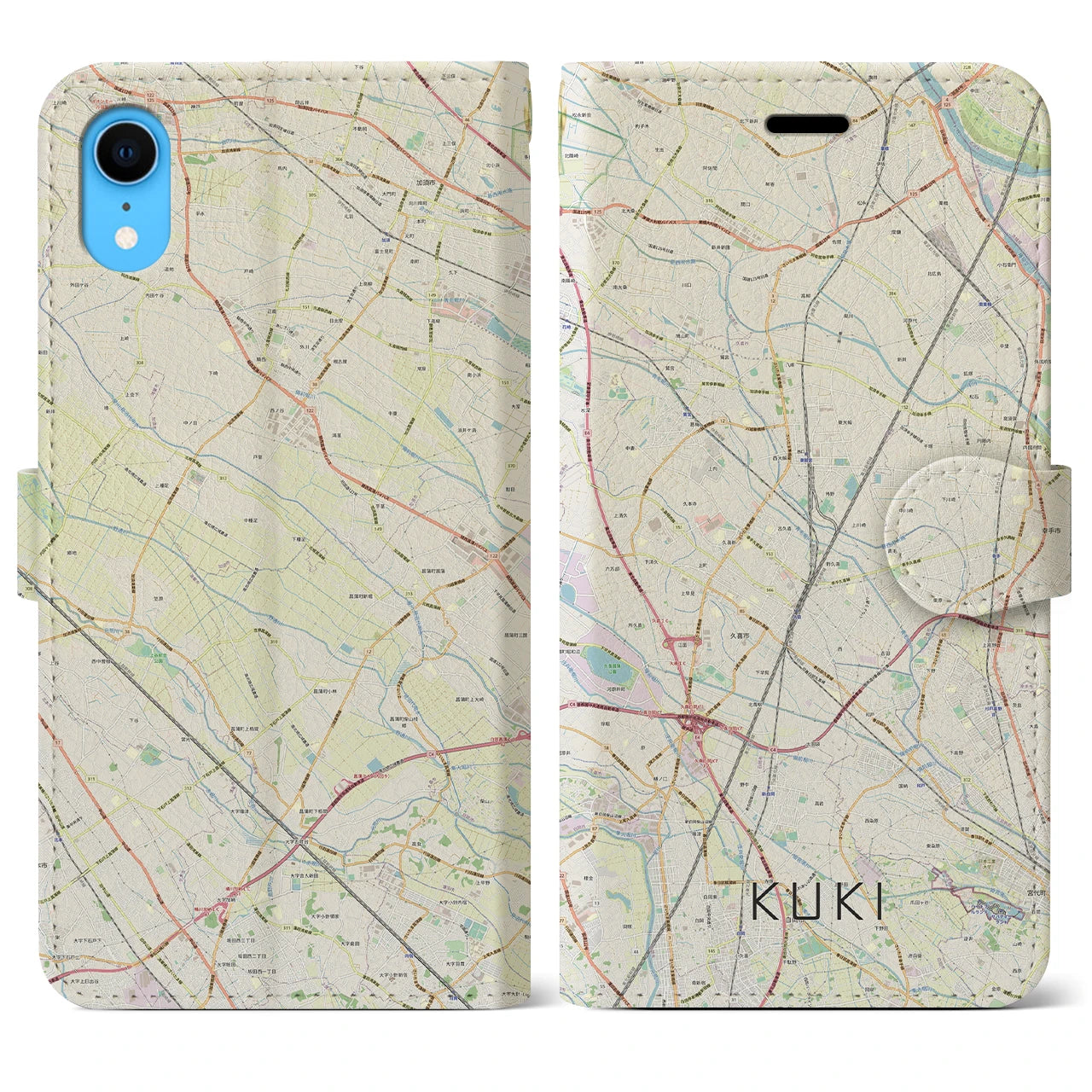 【久喜】地図柄iPhoneケース（手帳両面タイプ・ナチュラル）iPhone XR 用