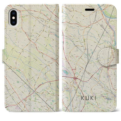 【久喜（埼玉県）】地図柄iPhoneケース（手帳タイプ）ナチュラル・iPhone XS Max 用