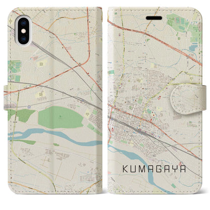 【熊谷（埼玉県）】地図柄iPhoneケース（手帳タイプ）ナチュラル・iPhone XS Max 用