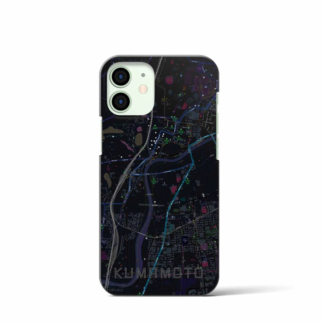 【熊本】地図柄iPhoneケース（バックカバータイプ・ブラック）iPhone 12 mini 用