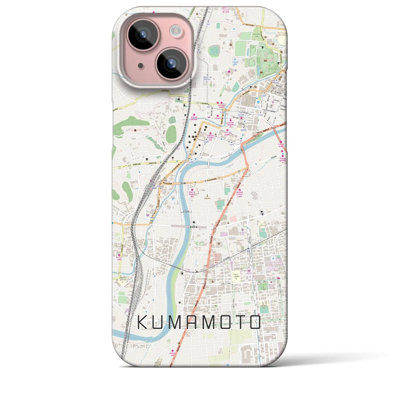 【熊本】地図柄iPhoneケース（バックカバータイプ・ナチュラル）iPhone 15 Plus 用