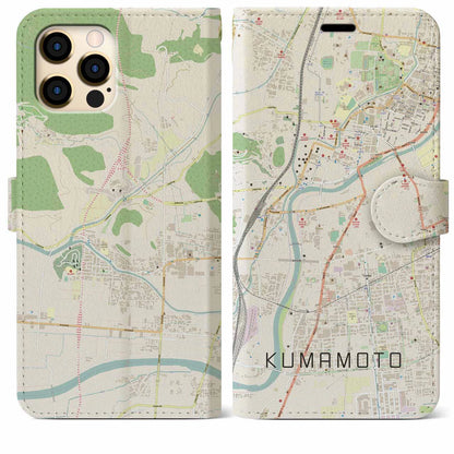 【熊本（熊本県）】地図柄iPhoneケース（手帳タイプ）ナチュラル・iPhone 12 Pro Max 用