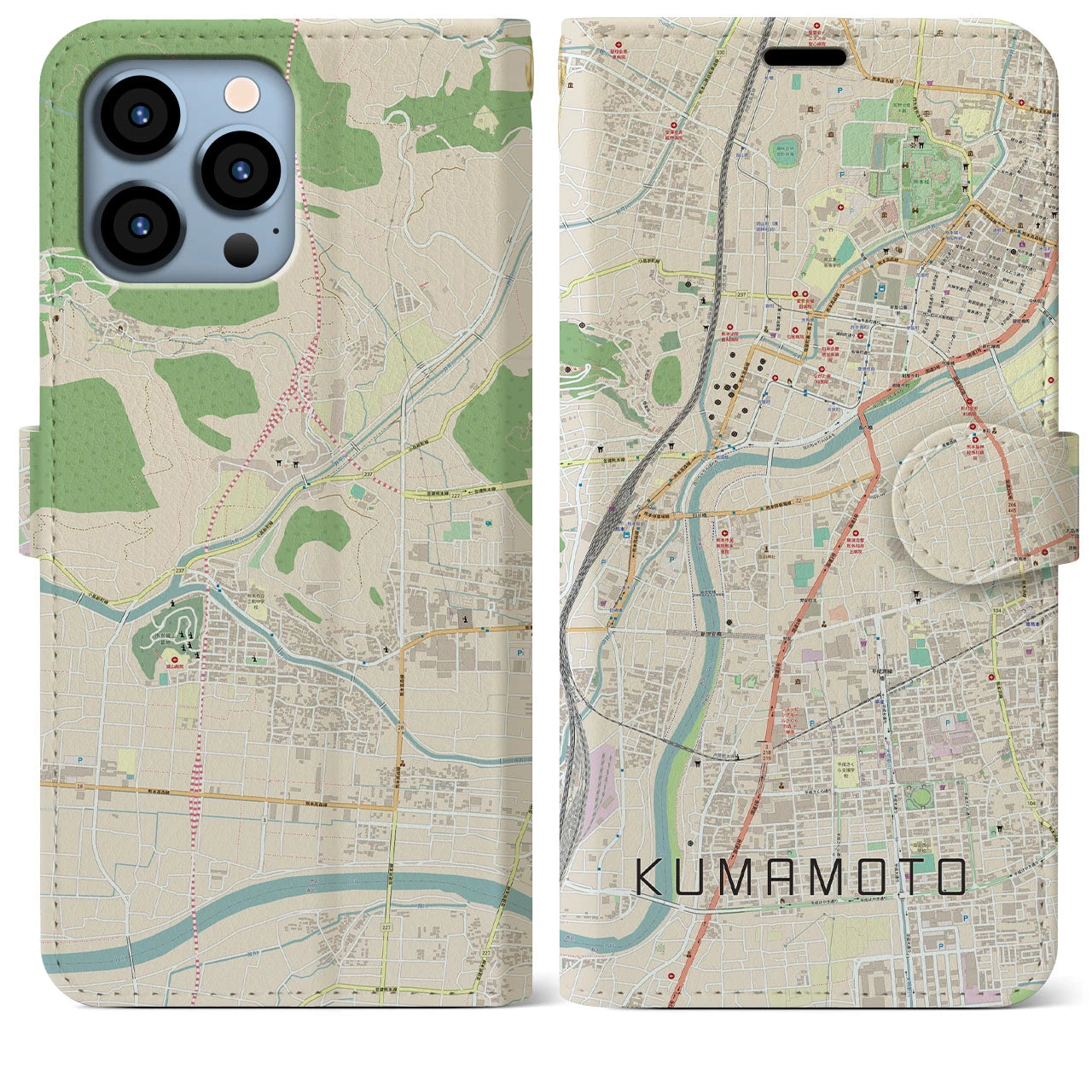 【熊本】地図柄iPhoneケース（手帳両面タイプ・ナチュラル）iPhone 13 Pro Max 用