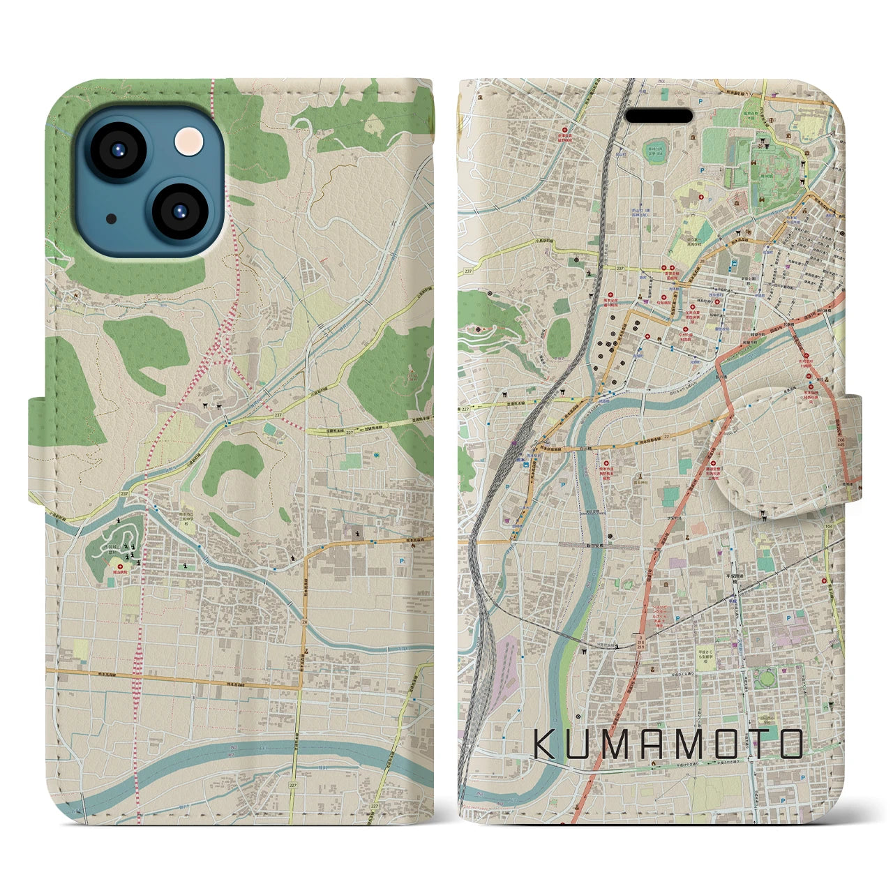 【熊本】地図柄iPhoneケース（手帳両面タイプ・ナチュラル）iPhone 13 用