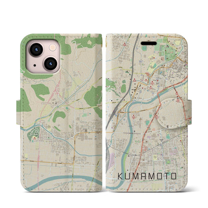 【熊本（熊本県）】地図柄iPhoneケース（手帳タイプ）ナチュラル・iPhone 13 mini 用
