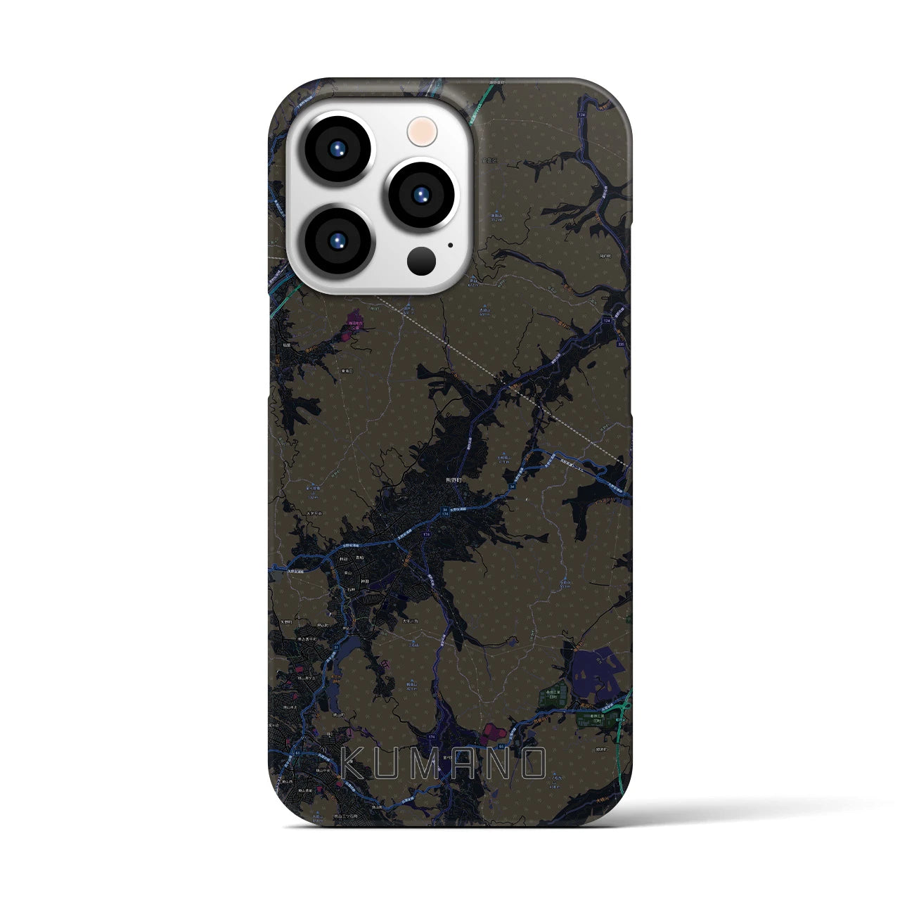 【熊野（広島県）】地図柄iPhoneケース（バックカバータイプ・ブラック）iPhone 13 Pro 用