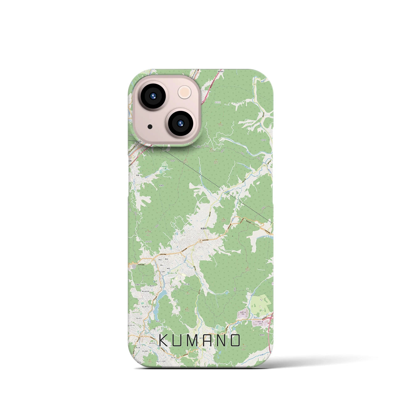 【熊野（広島県）】地図柄iPhoneケース（バックカバータイプ・ナチュラル）iPhone 13 mini 用