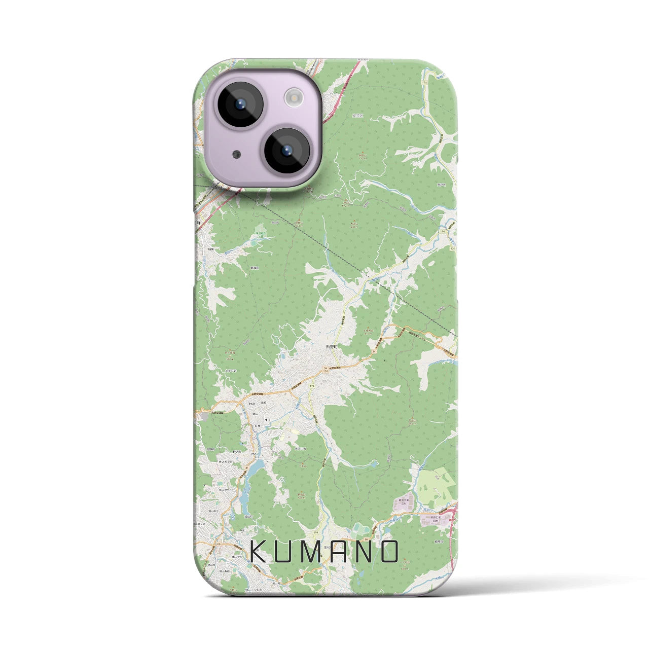 【熊野（広島県）】地図柄iPhoneケース（バックカバータイプ・ナチュラル）iPhone 14 用