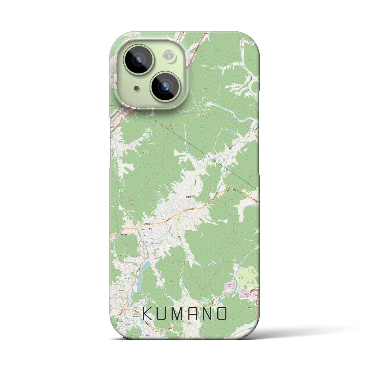 【熊野（広島県）】地図柄iPhoneケース（バックカバータイプ・ナチュラル）iPhone 15 用