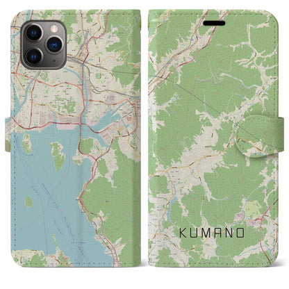 【熊野（広島県）】地図柄iPhoneケース（手帳タイプ）ナチュラル・iPhone 11 Pro Max 用