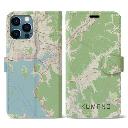 【熊野（広島県）】地図柄iPhoneケース（手帳タイプ）ナチュラル・iPhone 12 / 12 Pro 用