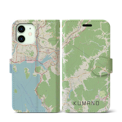 【熊野（広島県）】地図柄iPhoneケース（手帳タイプ）ナチュラル・iPhone 12 mini 用