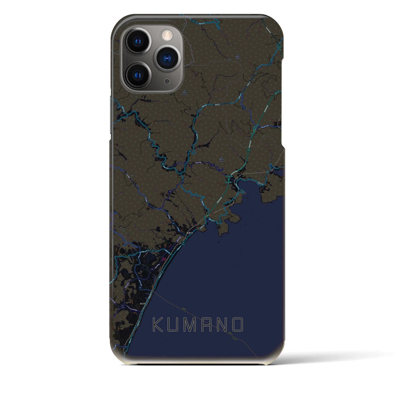【熊野】地図柄iPhoneケース（バックカバータイプ・ブラック）iPhone 11 Pro Max 用