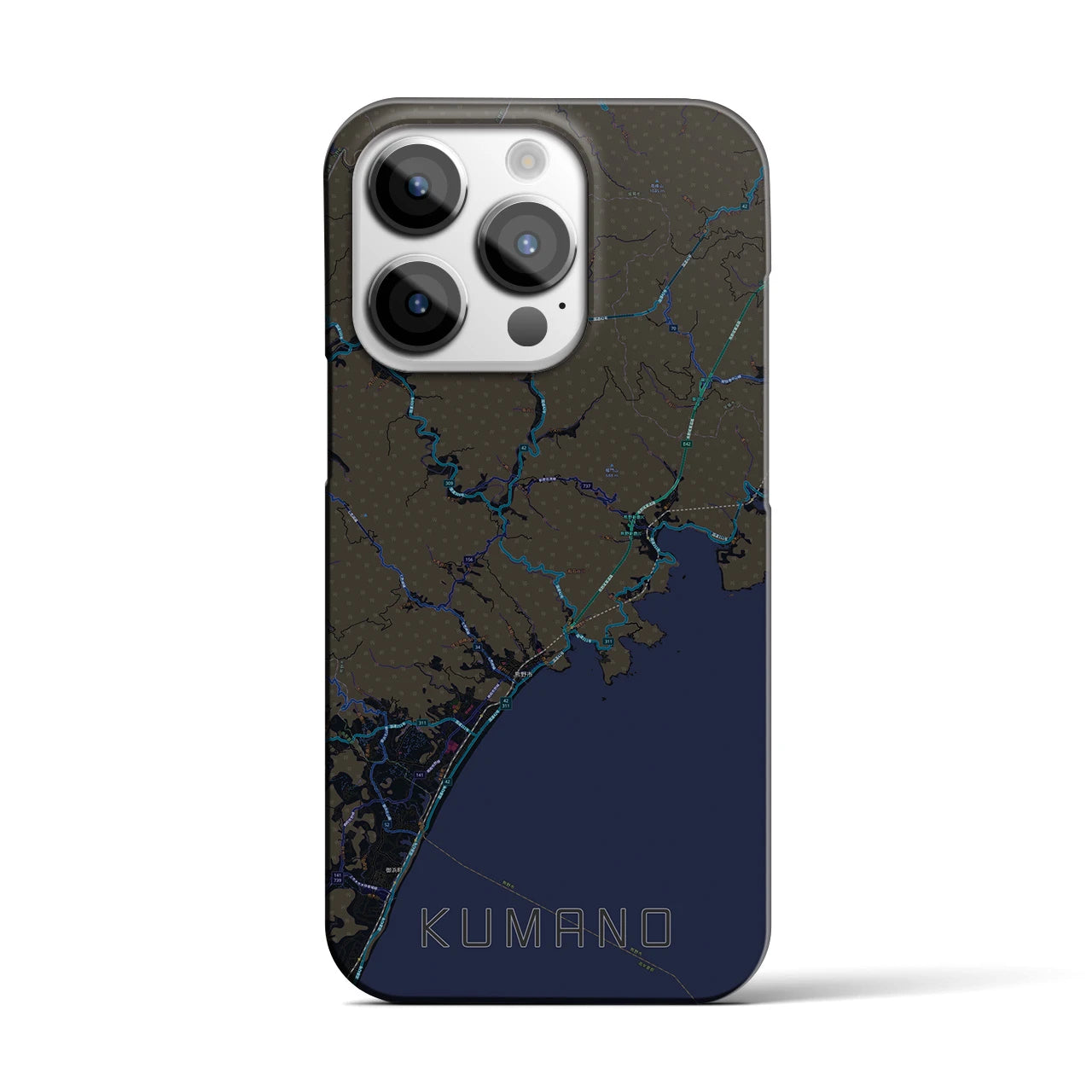 【熊野】地図柄iPhoneケース（バックカバータイプ・ブラック）iPhone 14 Pro 用