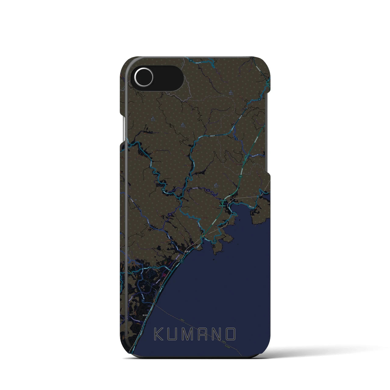【熊野】地図柄iPhoneケース（バックカバータイプ・ブラック）iPhone SE（第3 / 第2世代） / 8 / 7 / 6s / 6 用