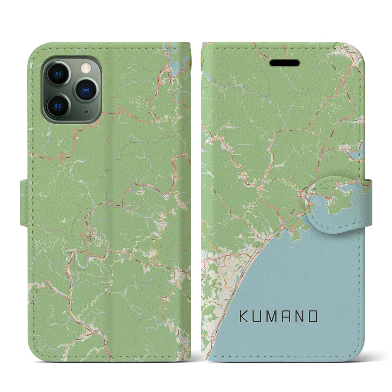 【熊野】地図柄iPhoneケース（手帳両面タイプ・ナチュラル）iPhone 11 Pro 用