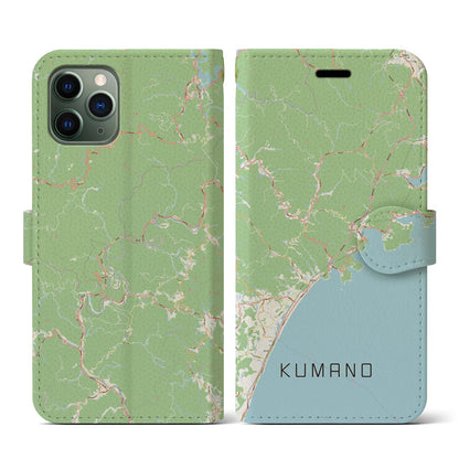 【熊野（三重県）】地図柄iPhoneケース（手帳タイプ）ナチュラル・iPhone 11 Pro 用