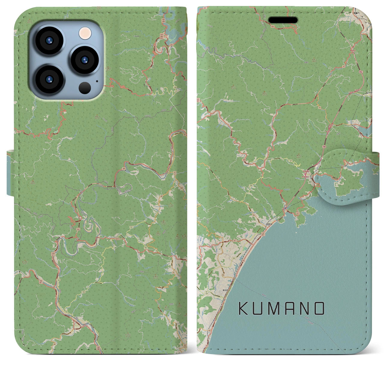 【熊野】地図柄iPhoneケース（手帳両面タイプ・ナチュラル）iPhone 13 Pro Max 用