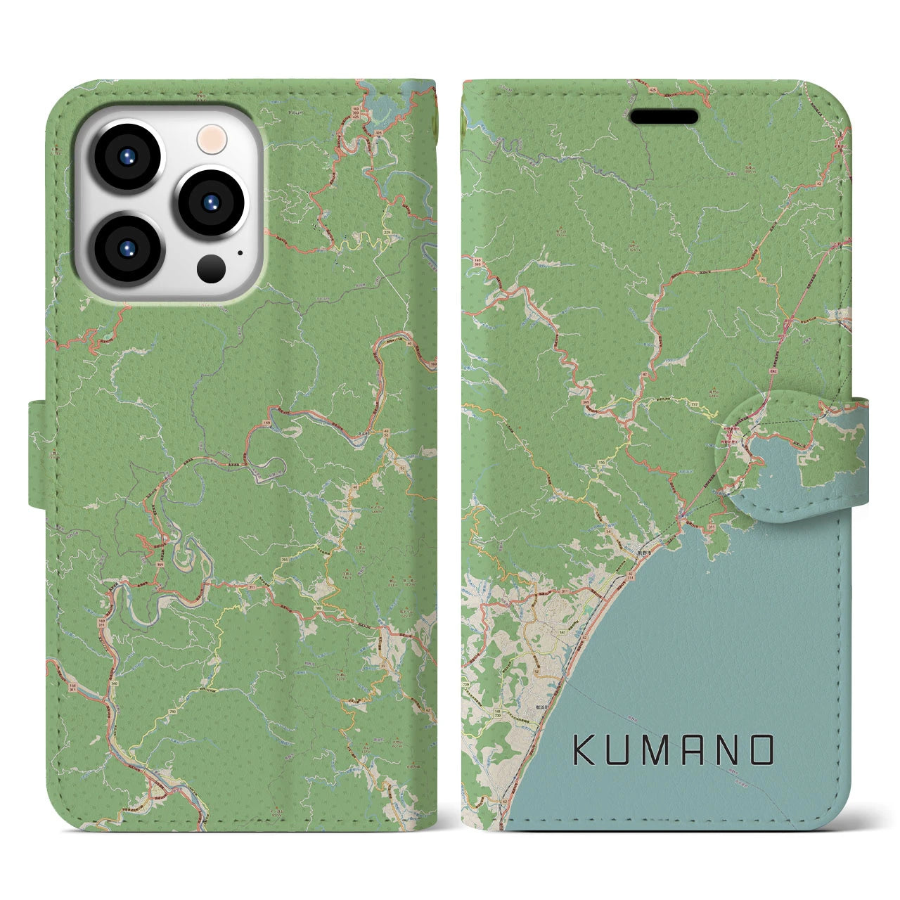 【熊野】地図柄iPhoneケース（手帳両面タイプ・ナチュラル）iPhone 13 Pro 用
