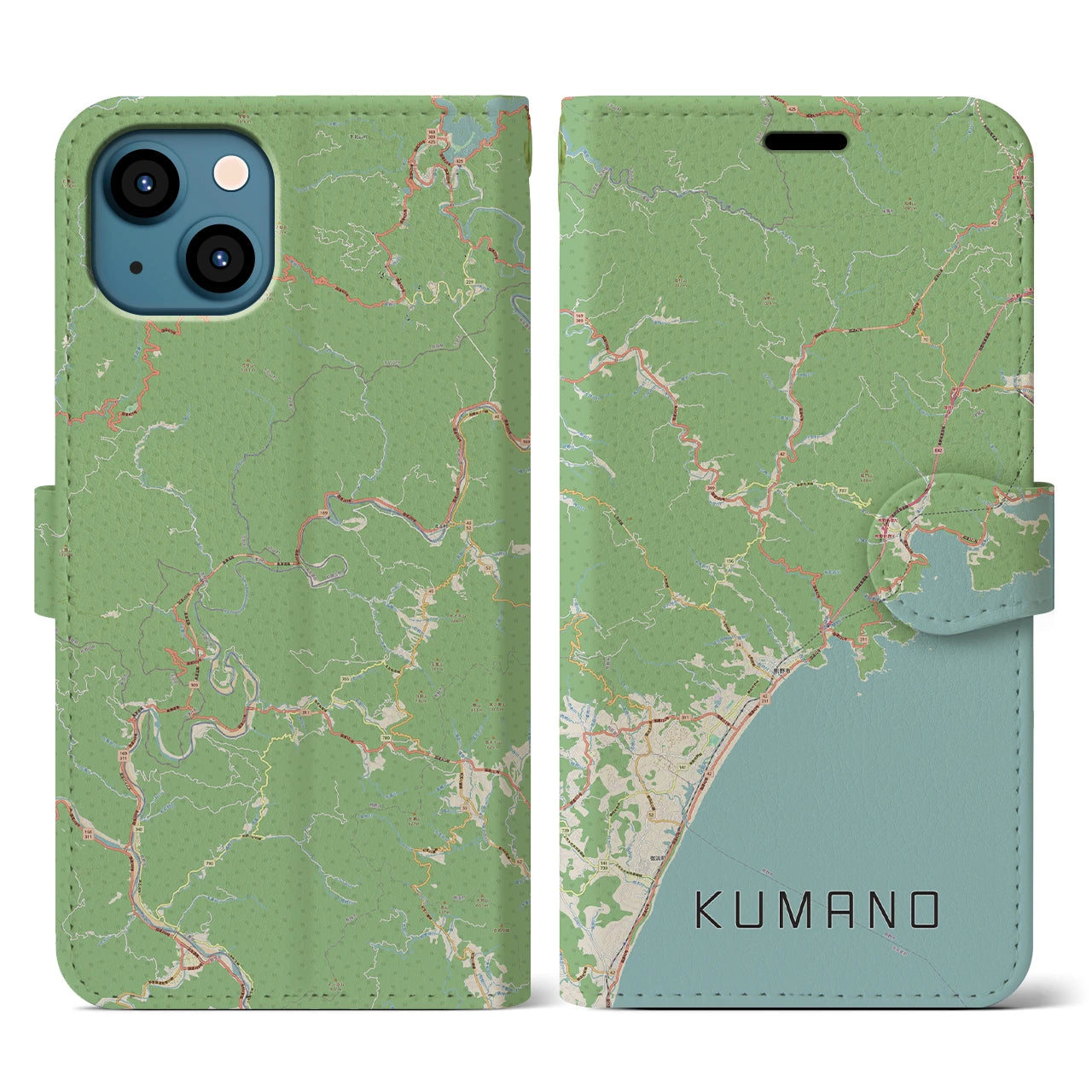【熊野】地図柄iPhoneケース（手帳両面タイプ・ナチュラル）iPhone 13 用