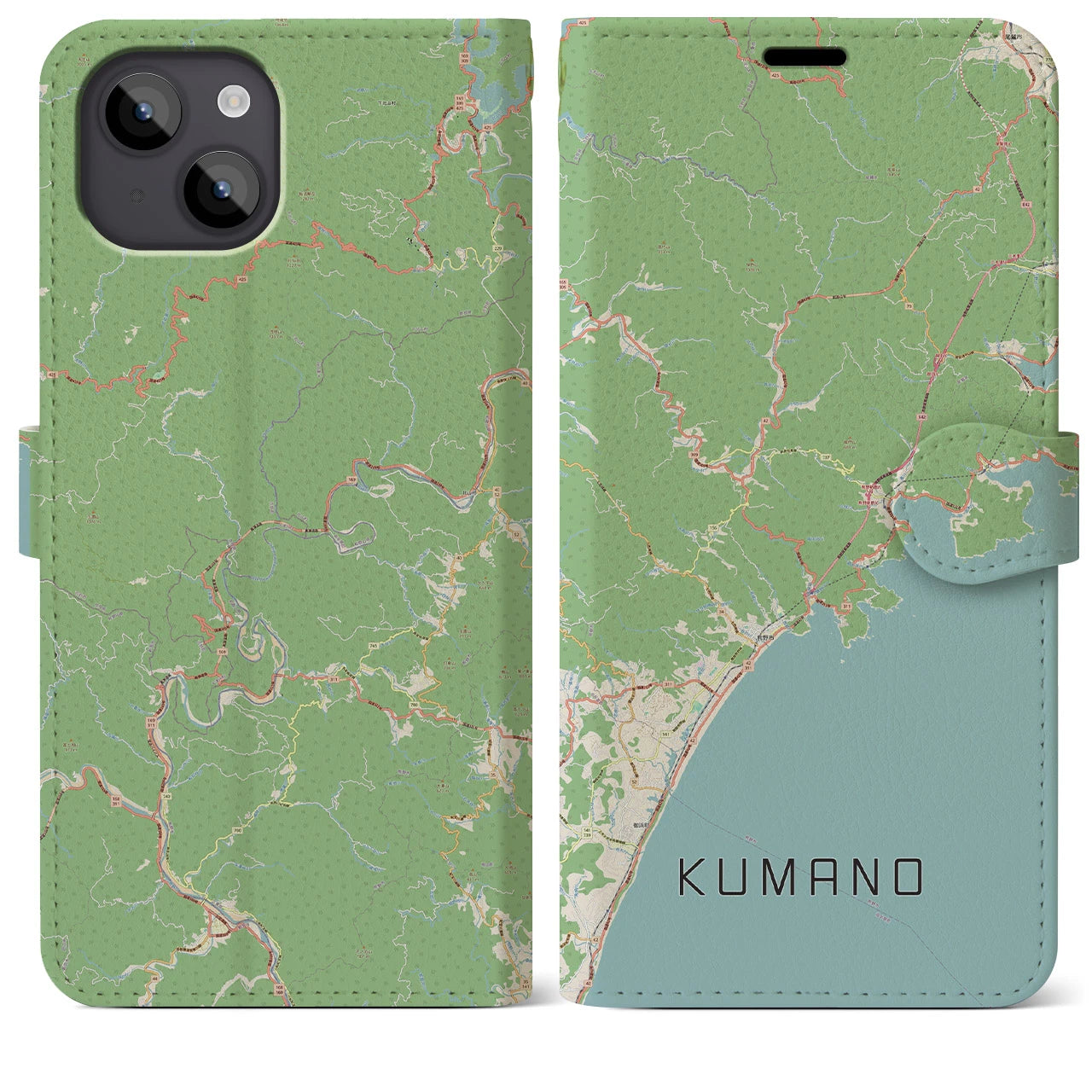 【熊野】地図柄iPhoneケース（手帳両面タイプ・ナチュラル）iPhone 14 Plus 用