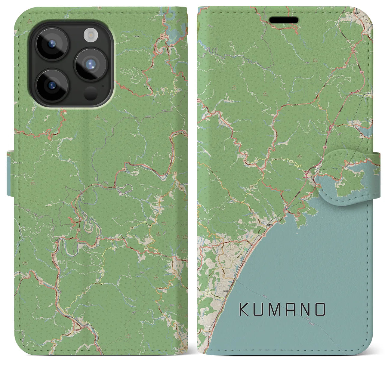 【熊野】地図柄iPhoneケース（手帳両面タイプ・ナチュラル）iPhone 15 Pro Max 用