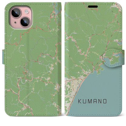 【熊野（三重県）】地図柄iPhoneケース（手帳タイプ）ナチュラル・iPhone 15 Plus 用
