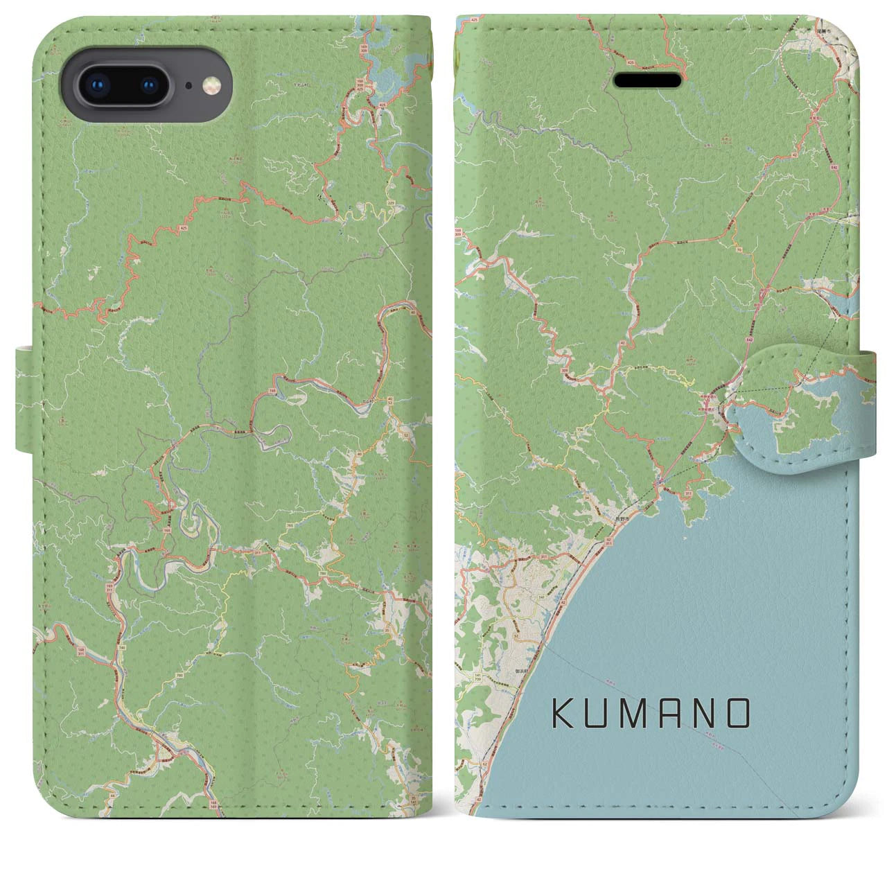 【熊野】地図柄iPhoneケース（手帳両面タイプ・ナチュラル）iPhone 8Plus /7Plus / 6sPlus / 6Plus 用