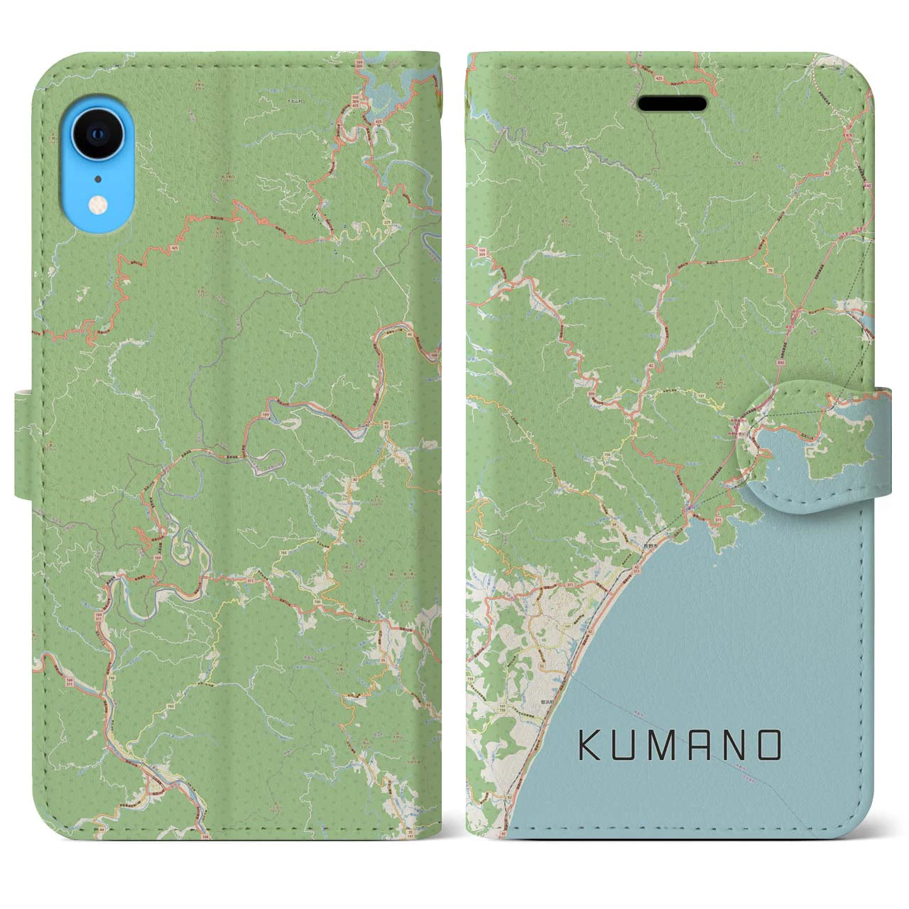 【熊野】地図柄iPhoneケース（手帳両面タイプ・ナチュラル）iPhone XR 用