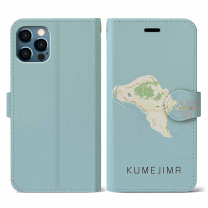 【久米島（沖縄県）】地図柄iPhoneケース（手帳タイプ）ナチュラル・iPhone 12 / 12 Pro 用